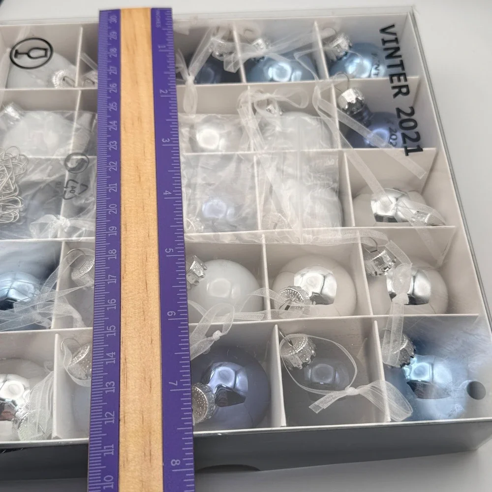 IKEA Vinter 2021 Blue White Silver Glass Christmas Ornaments Set of 20